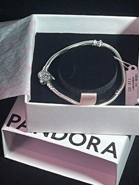 Pandora Heart Wings Sterling Silver SnakeChain Clasp Bracelet New With Tags 7.25